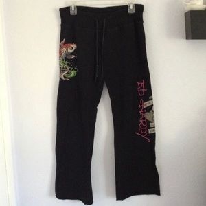 Ed hardy M black sweatpants koi fish
